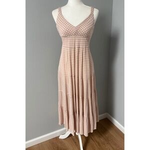 Dress Forum Pink Gingham Tiered Midi / Maxi Dress V-Neck Back Tie Size Large